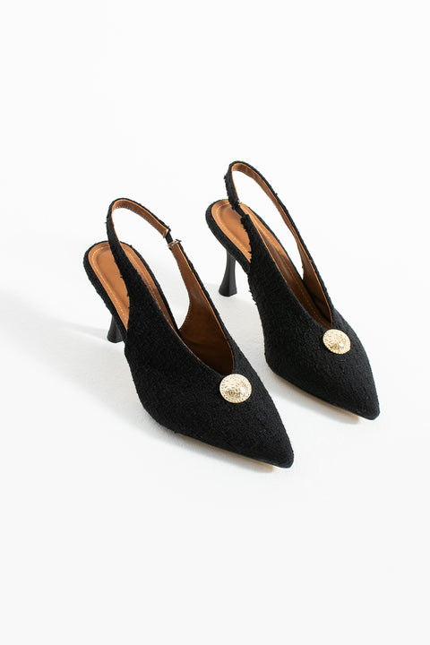 Düğme Detaylı Slingback İnce Topuklu Kadın Stiletto – Şık ve Zarif Abiye Ayakkabı