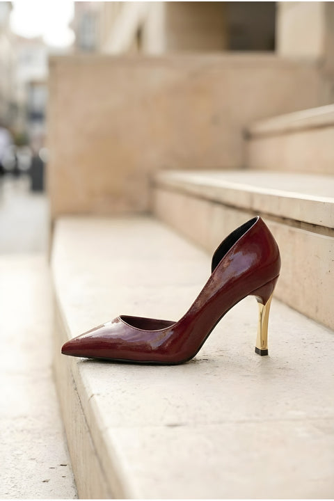 Rugan 9 Cm Altın Kaplama Kadın Topuklu Stiletto Ayakkabı Vegan Deri Günlük ve Özel Gün