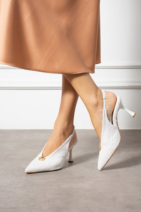 Düğme Detaylı Slingback İnce Topuklu Kadın Stiletto – Şık ve Zarif Abiye Ayakkabı