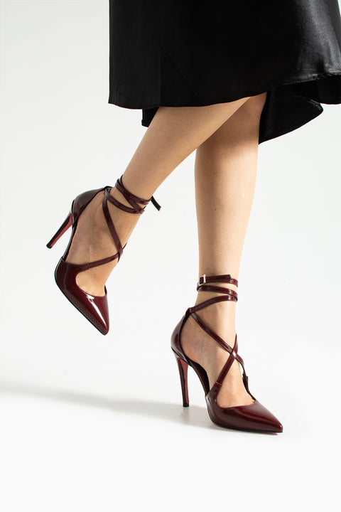 Rugan Bilekten Bağlamalı Sivri Burun Yüksek İnce Topuklu Kadın Stiletto Ayakkabı