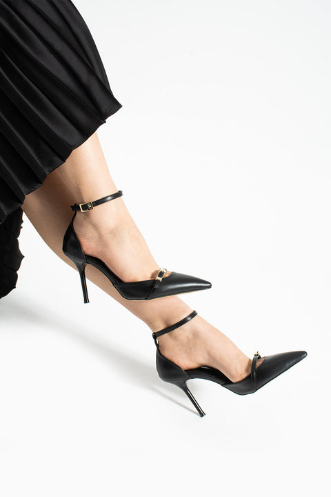 Parlak Kırışık Vegan Deri Stiletto – 9cm İnce Topuklu Sivri Burun Şık Kadın Ayakkabı