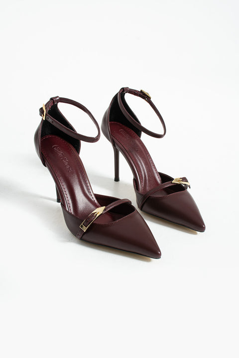 Parlak Kırışık Vegan Deri Stiletto – 9cm İnce Topuklu Sivri Burun Şık Kadın Ayakkabı