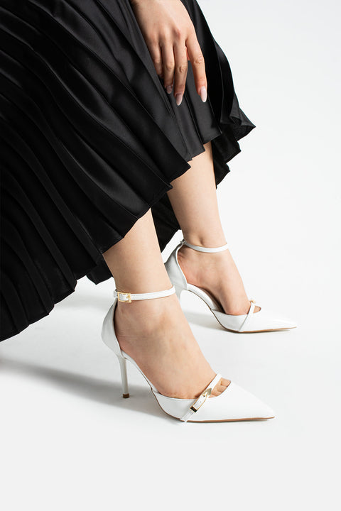 Parlak Kırışık Vegan Deri Stiletto – 9cm İnce Topuklu Sivri Burun Şık Kadın Ayakkabı