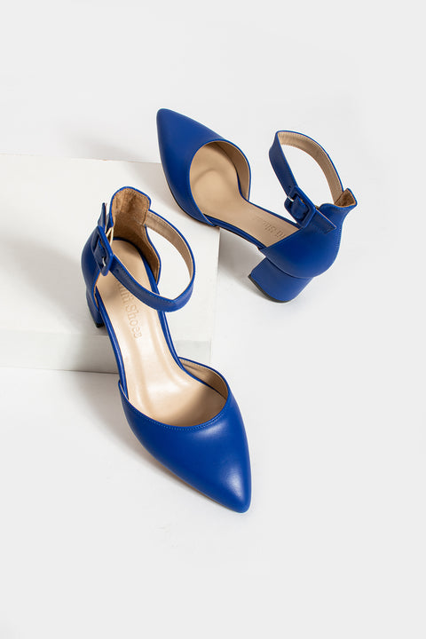 Kadın Nude Kalın Topuklu Bilekten Bağcıklı Sivri Burun Klasik Günlük ve Abiye Ayakkabı
