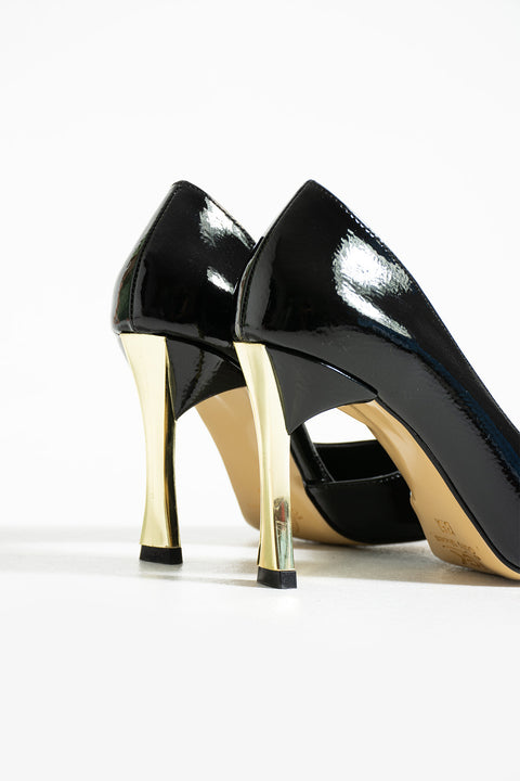 Rugan 9 Cm Altın Kaplama Kadın Topuklu Stiletto Ayakkabı Vegan Deri Günlük ve Özel Gün