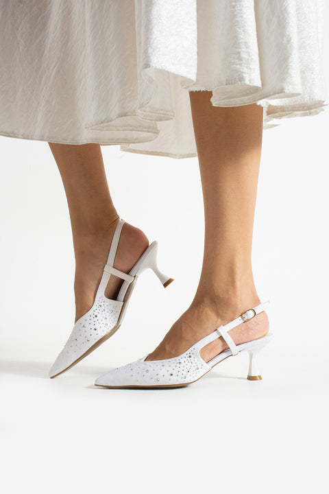 Taş Detaylı İnce Topuklu Slingback Stiletto – Şık ve Zarif Abiye Kadın Ayakkabı