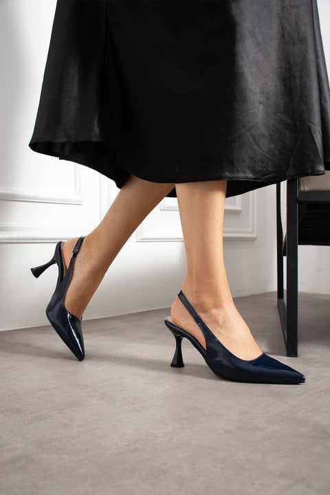 Rugan Sivri Burun Açık Yan Bantlı İnce Topuklu Kadın Stiletto Abiye Ayakkabı