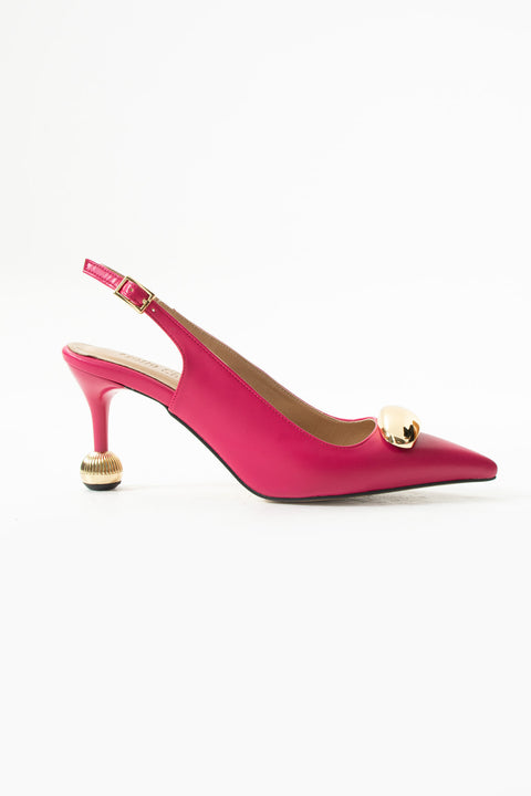Vegan Deri Stiletto – 7cm İnce Topuklu Gold Detaylı Şık Günlük ve Ofis Uyumlu Kadın Ayakkabı