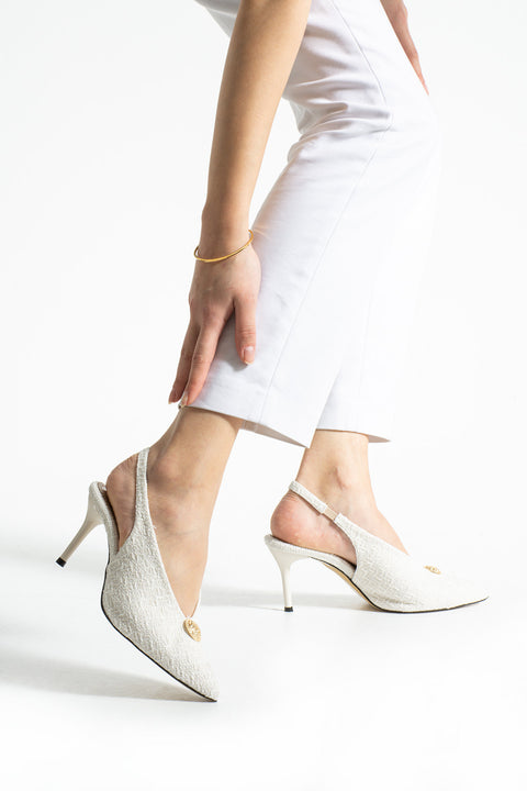 Kumaş Dokulu Tokalı Slingback Stiletto – İnce Topuklu Zarif ve Rahat Kadın Ayakkabı