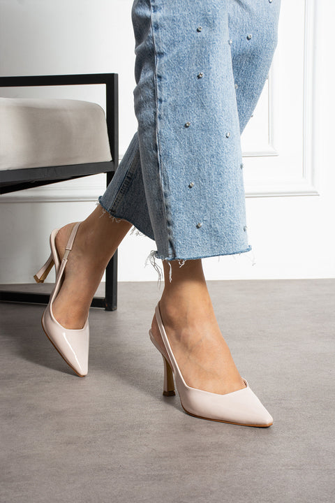 Slingback İnce Topuklu Ayakkabı Kadın Sivri Burun Şık Günlük Ofis Abiye Model