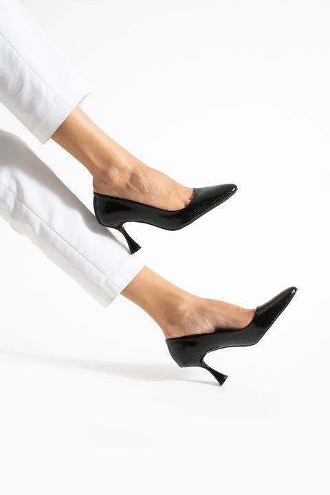 Yılan Derisi Desenli İnce Topuklu Stiletto Şık Rahat Vegan Deri Kadın Topuklu Ayakkabı