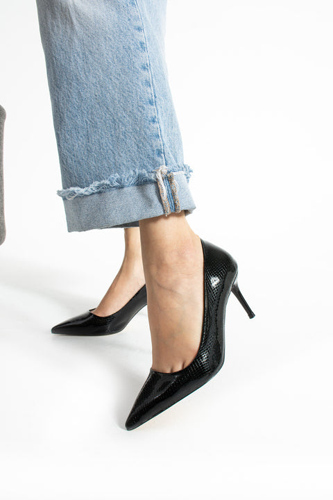 Yılan Desenli Vegan Deri Stiletto – 7cm İnce Topuklu Sivri Burun Şık ve Rahat Kadın Ayakkabı