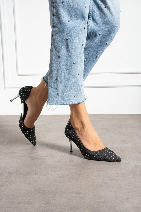 Taş Detaylı İnce Topuklu Stiletto – Metal Topuklu Şık Kadın Abiye Ayakkabı