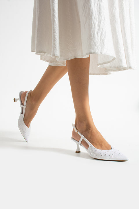 Taş Detaylı İnce Topuklu Slingback Stiletto – Şık ve Zarif Abiye Kadın Ayakkabı