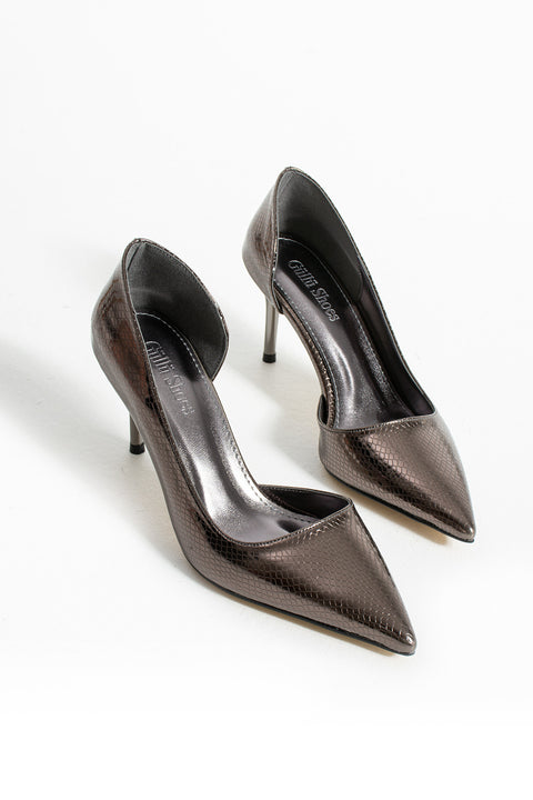 Yılan Derisi Desenli Vegan Deri Stiletto – 7cm İnce Topuklu Sivri Burun Şık Kadın Ayakkabı