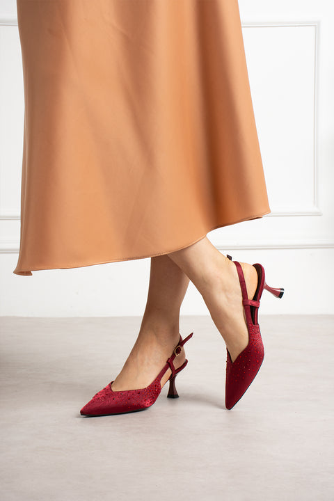 Taş Detaylı İnce Topuklu Slingback Stiletto – Şık ve Zarif Abiye Kadın Ayakkabı