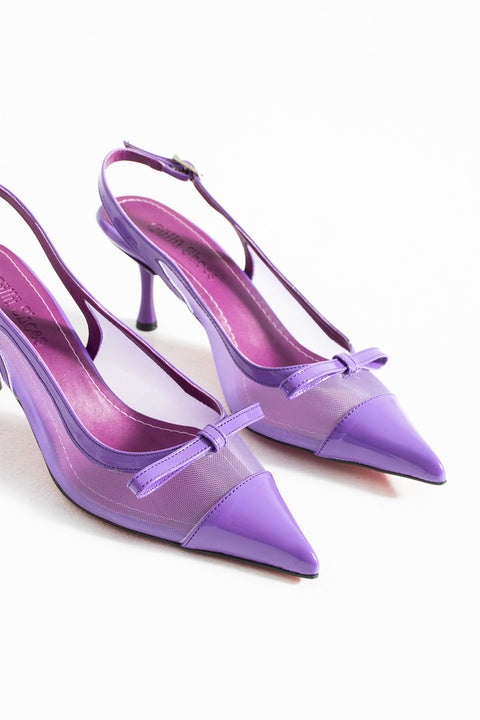 Rugan Şeffaf Detaylı Fiyonklu Stiletto – 7 cm İnce Topuklu Zarif Abiye ve Günlük Ayakkabı
