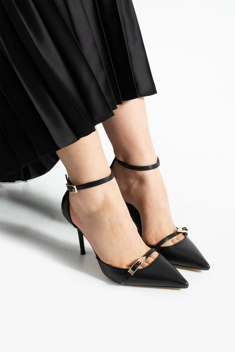 Parlak Kırışık Vegan Deri Stiletto – 9cm İnce Topuklu Sivri Burun Şık Kadın Ayakkabı