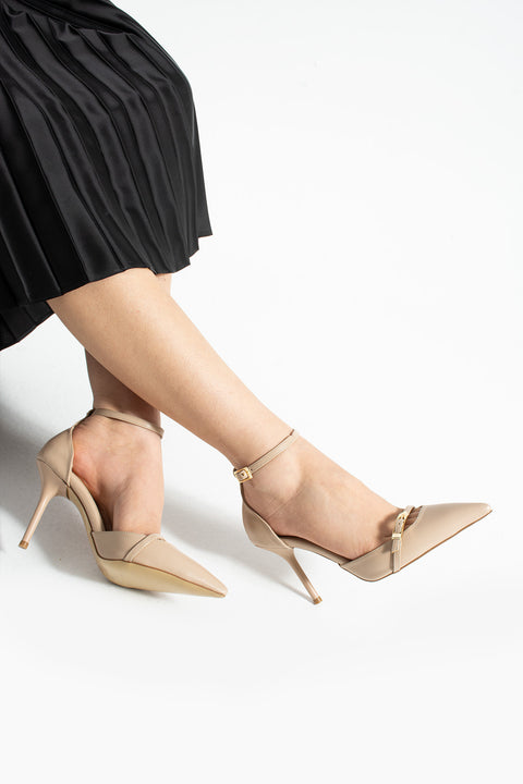 Parlak Kırışık Vegan Deri Stiletto – 9cm İnce Topuklu Sivri Burun Şık Kadın Ayakkabı