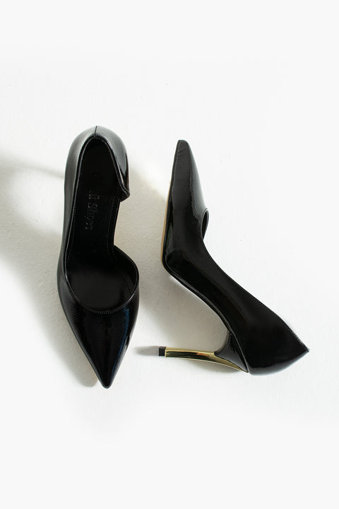 Rugan 9 Cm Altın Kaplama Kadın Topuklu Stiletto Ayakkabı Vegan Deri Günlük ve Özel Gün