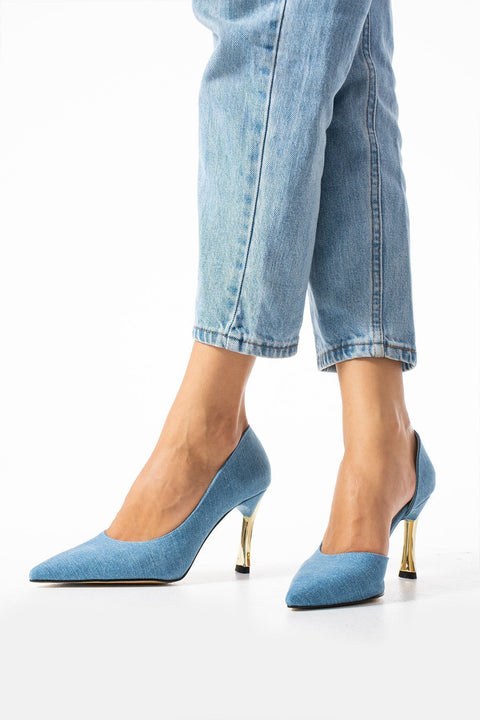 Rugan 9 Cm Altın Kaplama Kadın Topuklu Stiletto Ayakkabı Vegan Deri Günlük ve Özel Gün