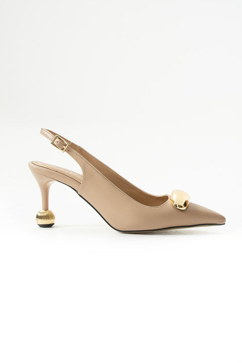 Vegan Deri Stiletto – 7cm İnce Topuklu Gold Detaylı Şık Günlük ve Ofis Uyumlu Kadın Ayakkabı