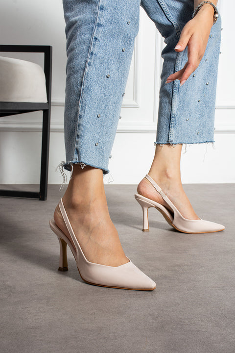 Slingback İnce Topuklu Ayakkabı Kadın Sivri Burun Şık Günlük Ofis Abiye Model