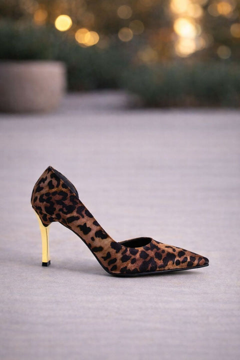 Rugan 9 Cm Altın Kaplama Kadın Topuklu Stiletto Ayakkabı Vegan Deri Günlük ve Özel Gün