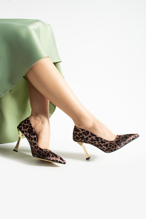 Topuklu Leopar Desenli Saten Kadın Stiletto | Şık, Zarif, Göz Alıcı ve Özgüvenli Model