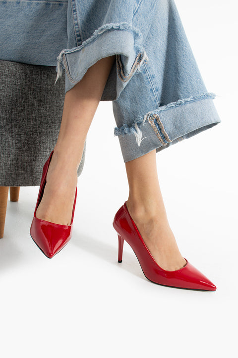 Vegan Deri Mat 9cm Topuklu Hafızalı Pedli Rahat Kalıp Sivri Burun Kadın Stiletto