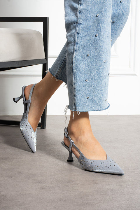 Taş Detaylı İnce Topuklu Slingback Stiletto – Şık ve Zarif Abiye Kadın Ayakkabı