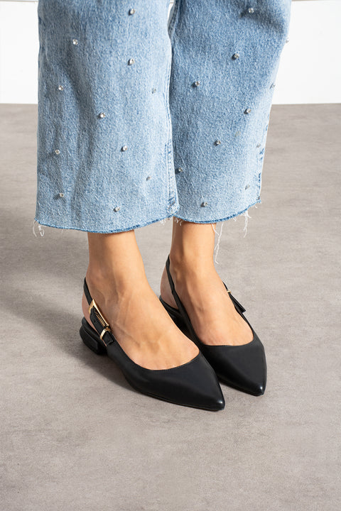Vegan Slingback Babet – Sivri Burun, Düşük Topuk, Ayarlanabilir Tokalı Bant