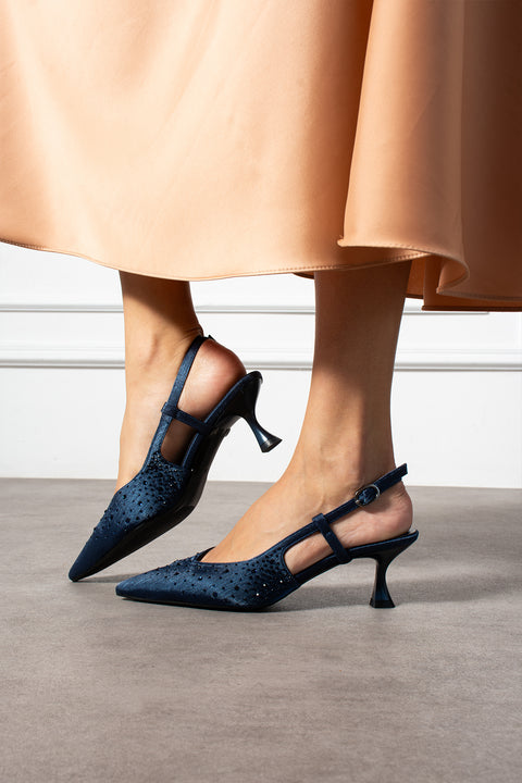 Taş Detaylı İnce Topuklu Slingback Stiletto – Şık ve Zarif Abiye Kadın Ayakkabı