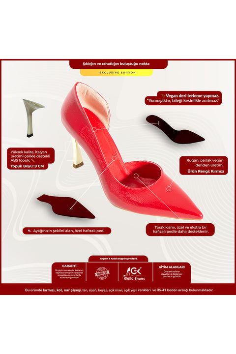 Rugan 9 Cm Altın Kaplama Kadın Topuklu Stiletto Ayakkabı Vegan Deri Günlük ve Özel Gün