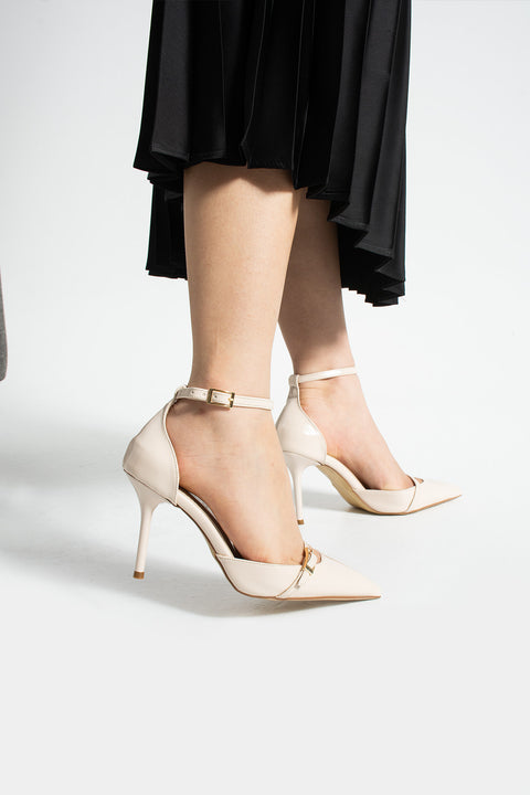 Parlak Kırışık Vegan Deri Stiletto – 9cm İnce Topuklu Sivri Burun Şık Kadın Ayakkabı