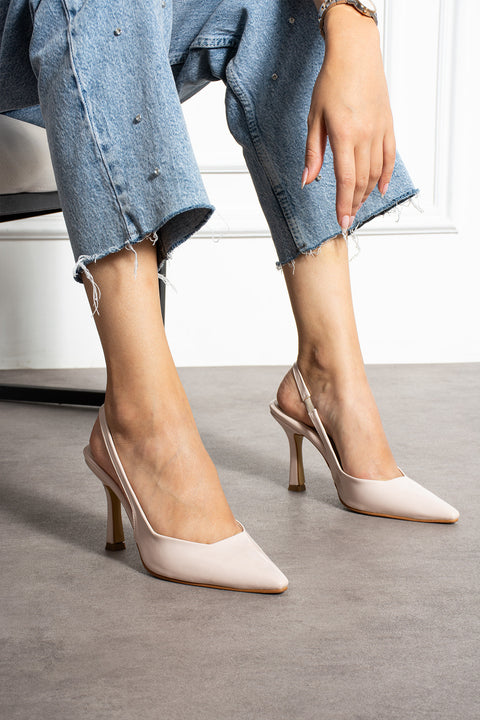 Slingback İnce Topuklu Ayakkabı Kadın Sivri Burun Şık Günlük Ofis Abiye Model