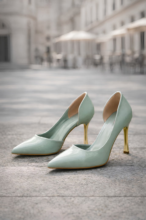 Rugan 9 Cm Altın Kaplama Kadın Topuklu Stiletto Ayakkabı Vegan Deri Günlük ve Özel Gün
