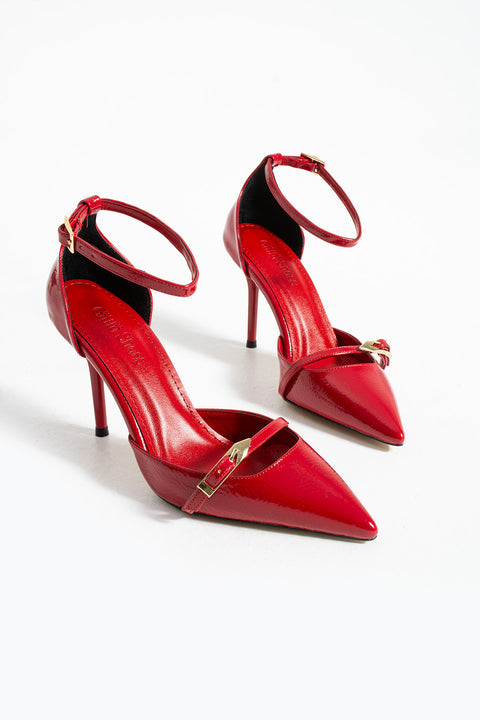 Parlak Kırışık Vegan Deri Stiletto – 9cm İnce Topuklu Sivri Burun Şık Kadın Ayakkabı