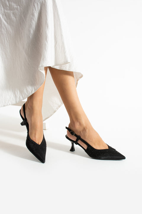 Taş Detaylı İnce Topuklu Slingback Stiletto – Şık ve Zarif Abiye Kadın Ayakkabı