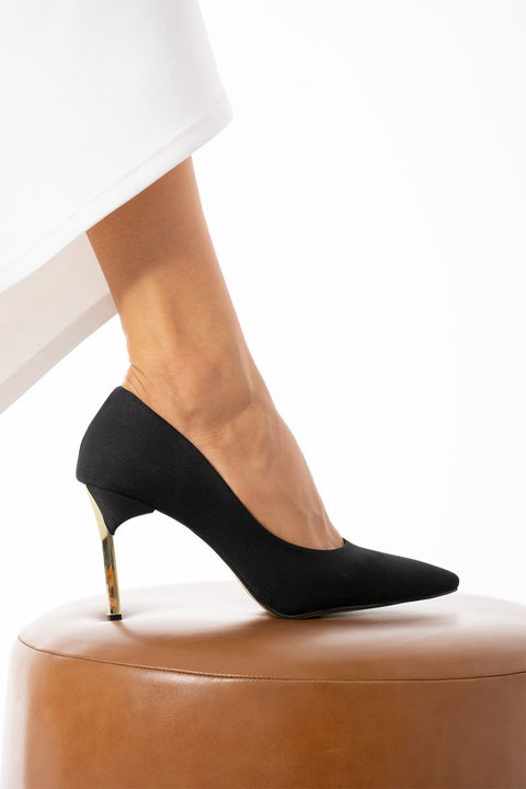 Kadın Leopar Desenli 9 cm Altın Kaplama Topuklu Stiletto – Vegan Deri, Hafızalı Ped, Şık ve Rahat