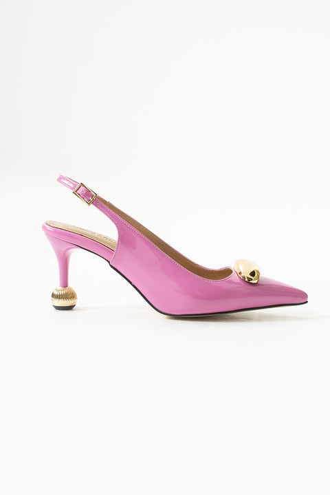 Vegan Deri Stiletto – 7cm İnce Topuklu Gold Detaylı Şık Günlük ve Ofis Uyumlu Kadın Ayakkabı