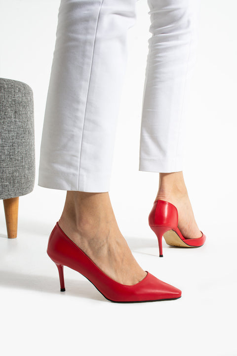 Mat Siyah Vegan Deri Stiletto – 7 cm İnce Topuklu Rahat Günlük Ofis Ayakkabısı