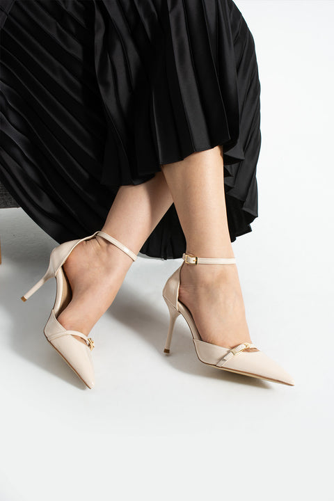 Parlak Kırışık Vegan Deri Stiletto – 9cm İnce Topuklu Sivri Burun Şık Kadın Ayakkabı