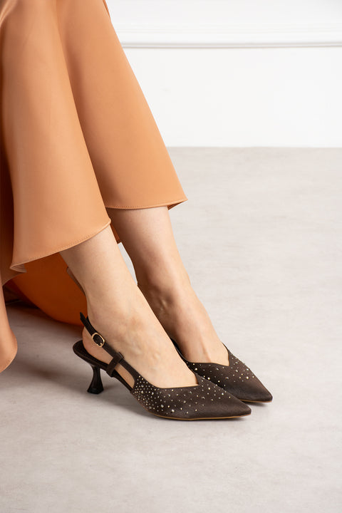Taş Detaylı İnce Topuklu Slingback Stiletto – Şık ve Zarif Abiye Kadın Ayakkabı