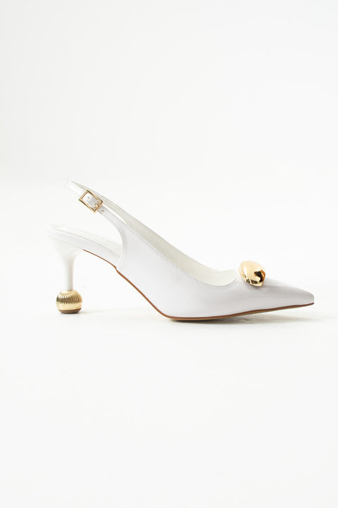 Vegan Deri Stiletto – 7cm İnce Topuklu Gold Detaylı Şık Günlük ve Ofis Uyumlu Kadın Ayakkabı