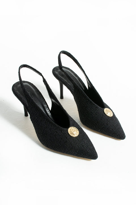 Kumaş Dokulu Tokalı Slingback Stiletto – İnce Topuklu Zarif ve Rahat Kadın Ayakkabı