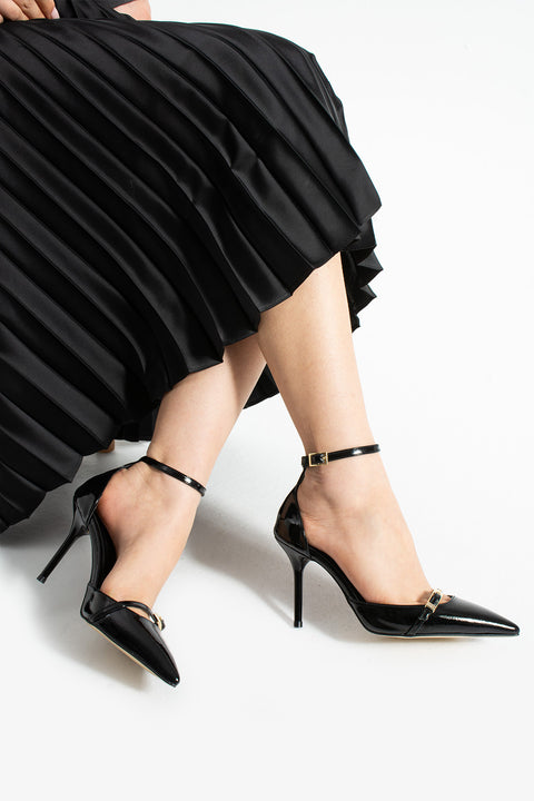 Parlak Kırışık Vegan Deri Stiletto – 9cm İnce Topuklu Sivri Burun Şık Kadın Ayakkabı
