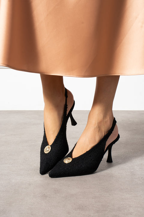 Düğme Detaylı Slingback İnce Topuklu Kadın Stiletto – Şık ve Zarif Abiye Ayakkabı
