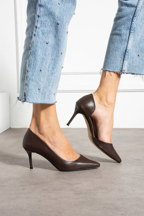 Mat Siyah Vegan Deri Stiletto – 7 cm İnce Topuklu Rahat Günlük Ofis Ayakkabısı