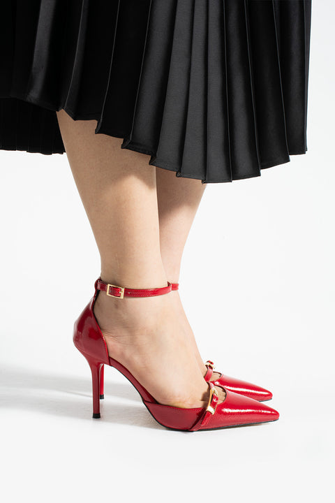 Parlak Kırışık Vegan Deri Stiletto – 9cm İnce Topuklu Sivri Burun Şık Kadın Ayakkabı